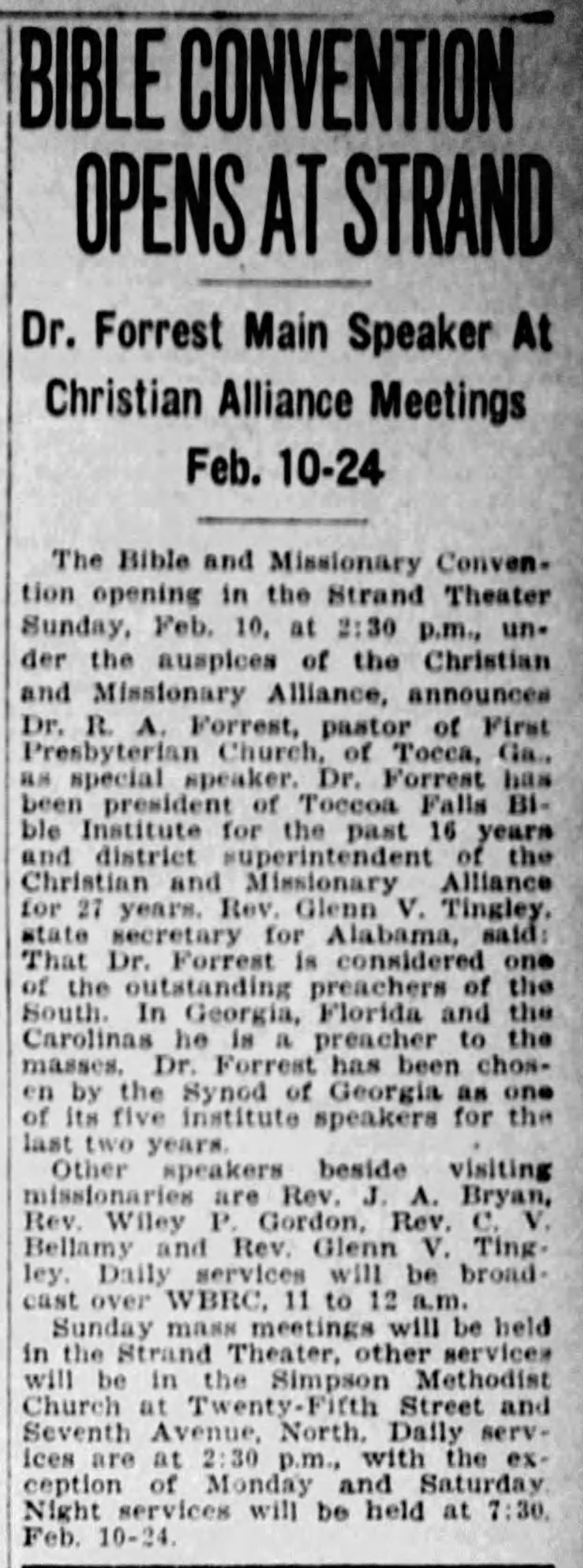 Bible Convention Opens At Strand